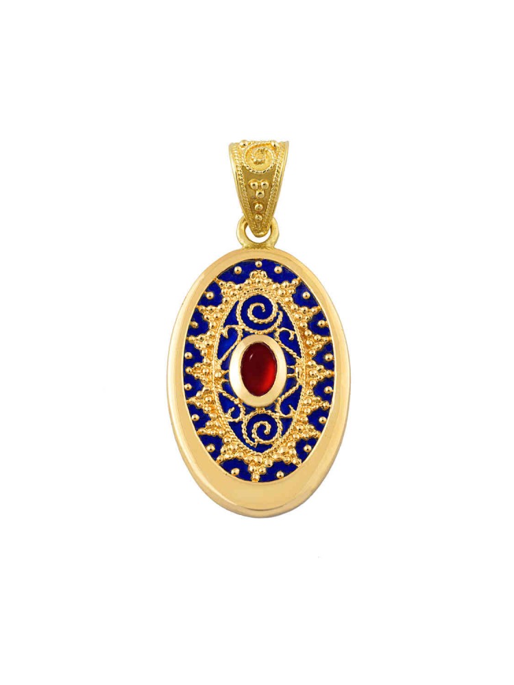 Byzantion - Oval Ruby Pendant with Enamel, in 18k gold
