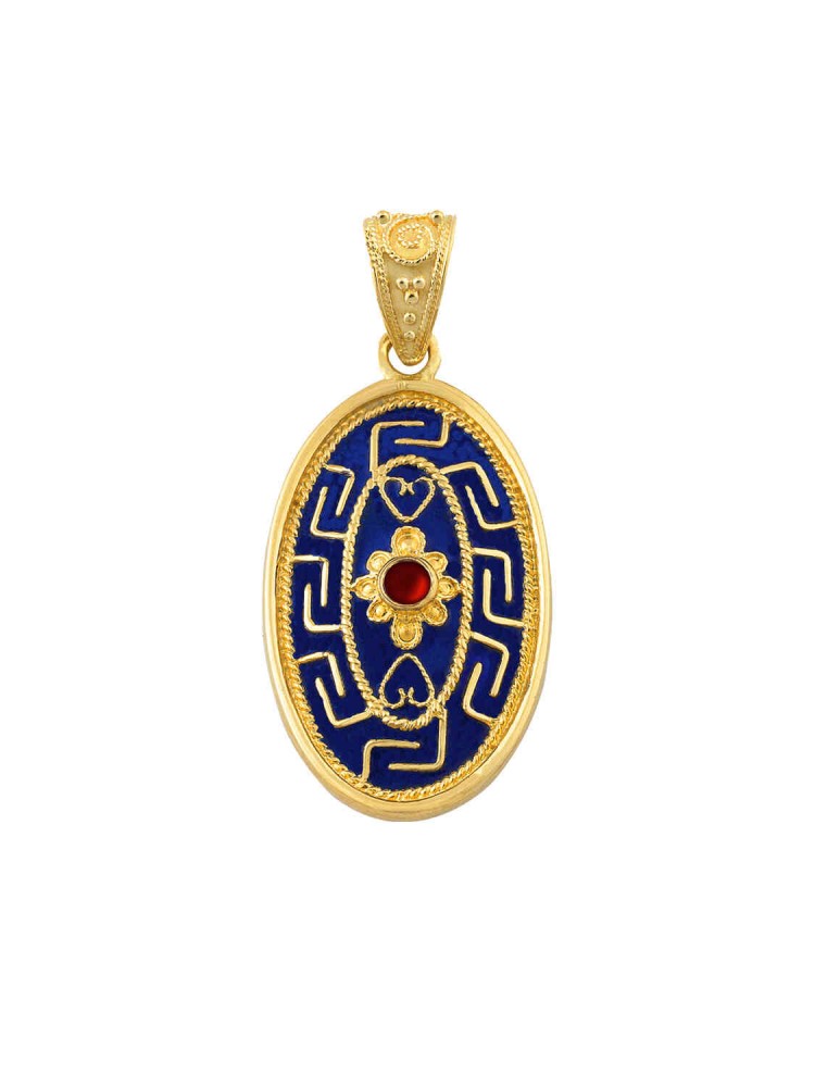 Byzantion - Oval Ruby Pendant with Enamel, in 18k gold
