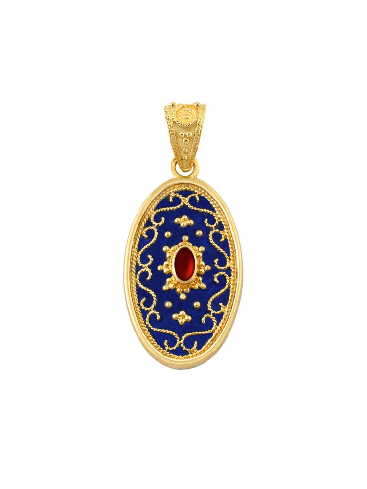 Byzantion - Oval Ruby Pendant with Enamel, in 18k gold