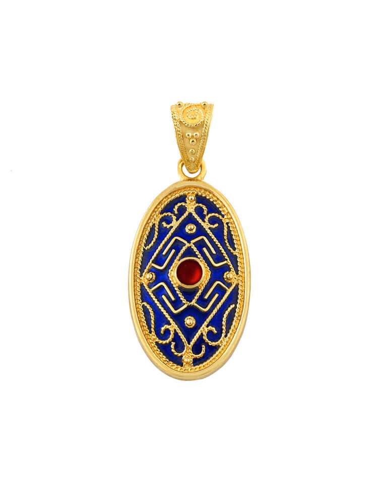 Byzantion - Oval Ruby Pendant with Enamel, in 18k gold