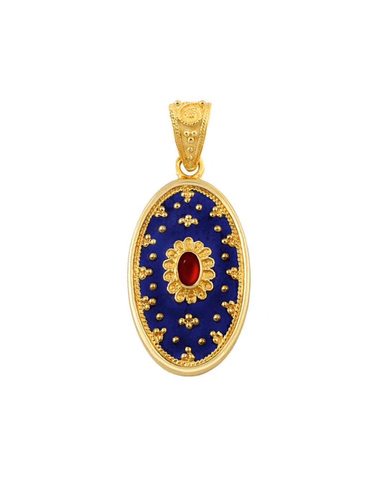 Byzantion - Oval Ruby Pendant with Enamel, in 18k gold