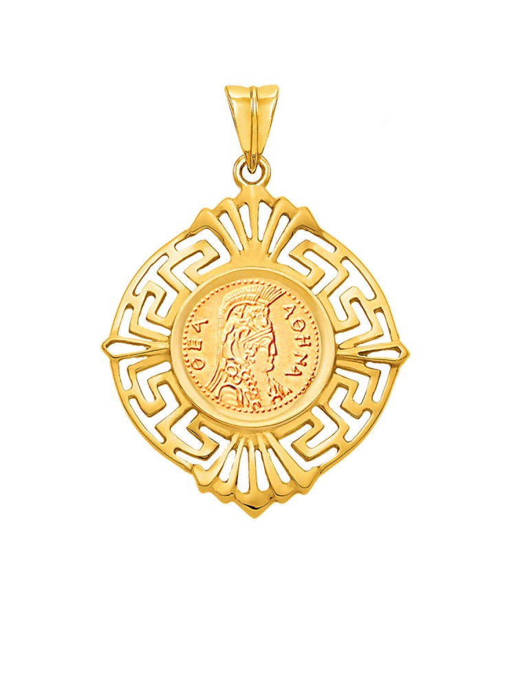 Αθηνά - Μενταγιόν Nόμισμα Γκρέκα, χρυσός 14k