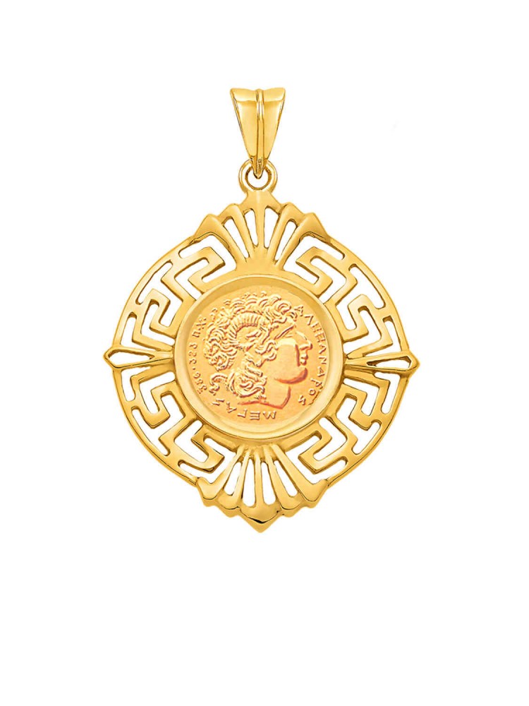 Alexander the Great - Greca Coin Pendan, in 14k gold