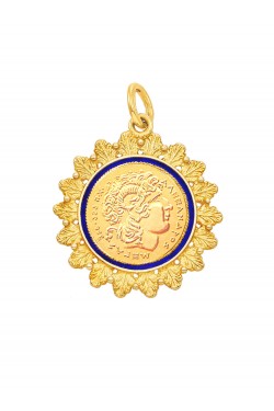 Μέγας Αλέξανδρος - Μενταγιόν Nόμισμα Στεφάνι με Σμάλτο, χρυσός 14k
