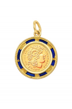 Μέγας Αλέξανδρος - Μενταγιόν Nόμισμα με Σμάλτο, χρυσός 14k