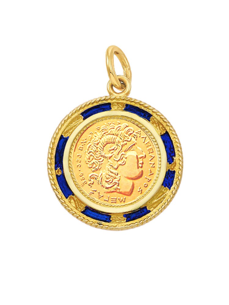 Alexander the Great -Coin Pendant with Enamel, in 14k gold