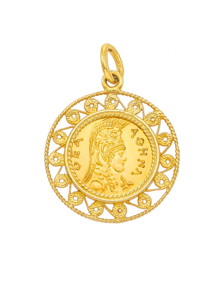 Athena - Filigree Coin Pendant, in 14k gold
