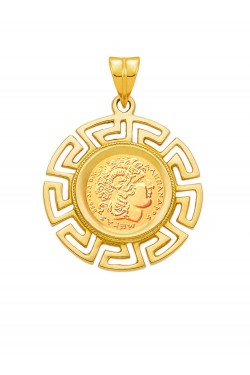 Μέγας Αλέξανδρος - Μενταγιόν Nόμισμα Γκρέκα, χρυσός 14k