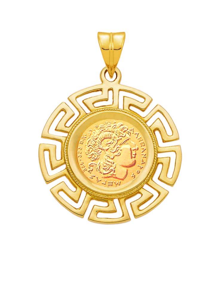 Alexander the Great - Greca Coin Pendant, in 14k gold