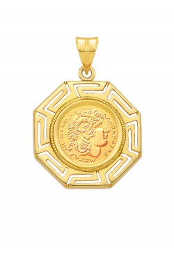 Μέγας Αλέξανδρος - Μενταγιόν Nόμισμα Γκρέκα, χρυσός 14k