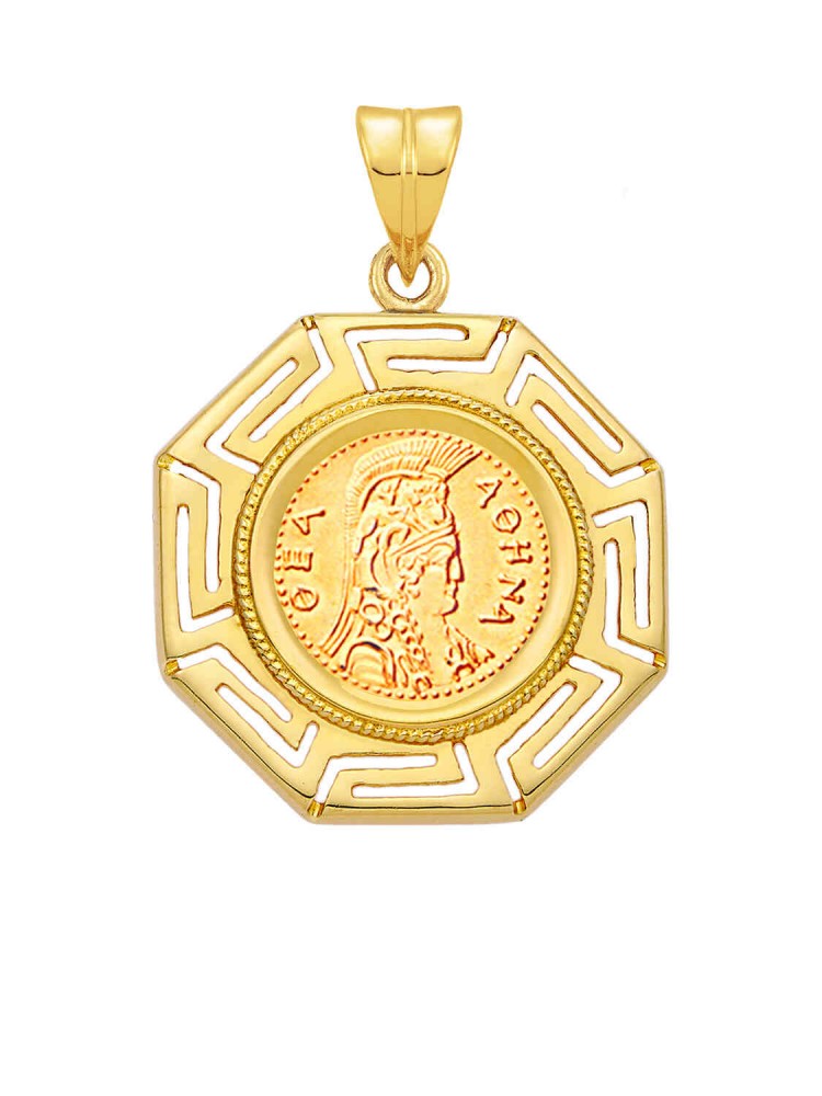Αθηνά - Μενταγιόν Nόμισμα Γκρέκα, χρυσός 14k