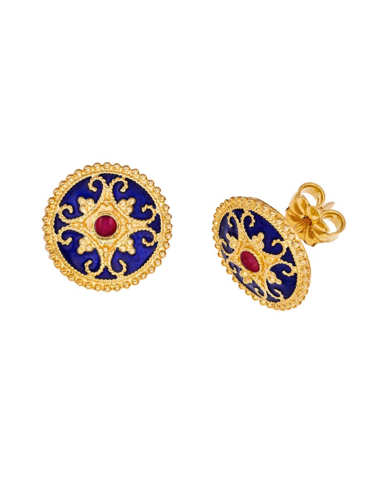 Byzantion - Filigree Enamel Earrings, in 18k gold
