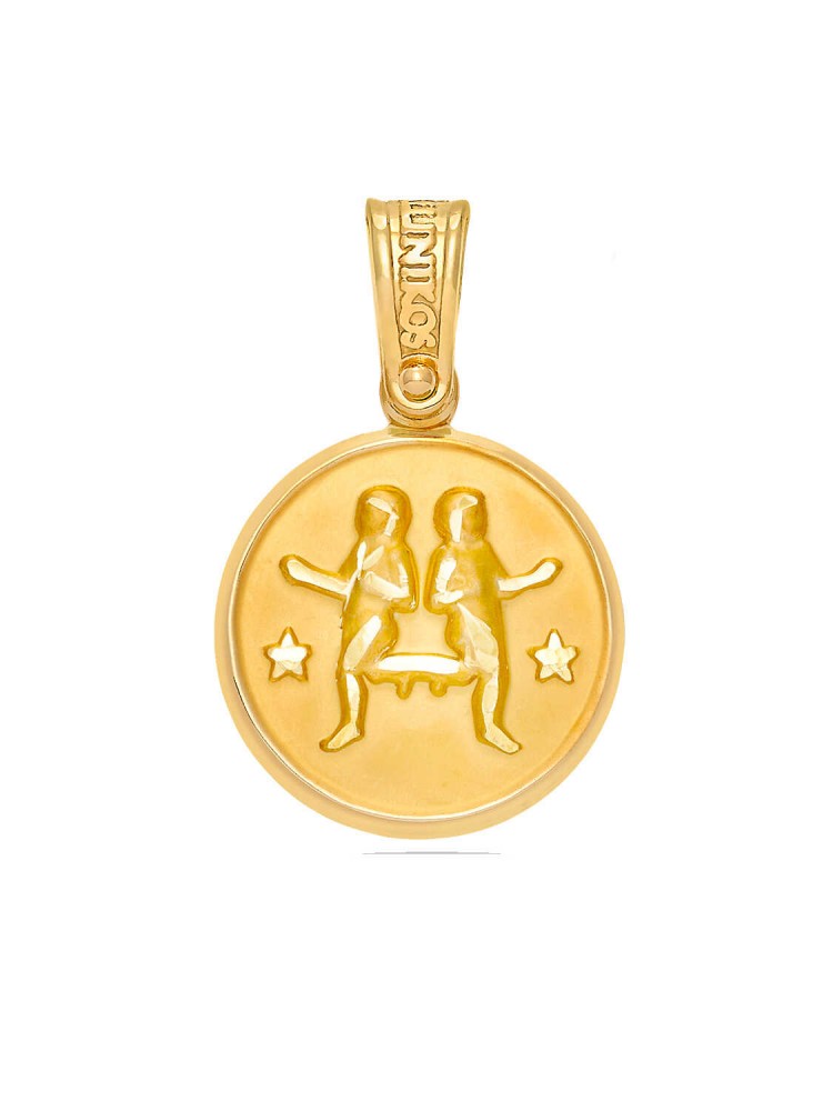 Gemini - Handmade Circular Pendant, in 14k gold