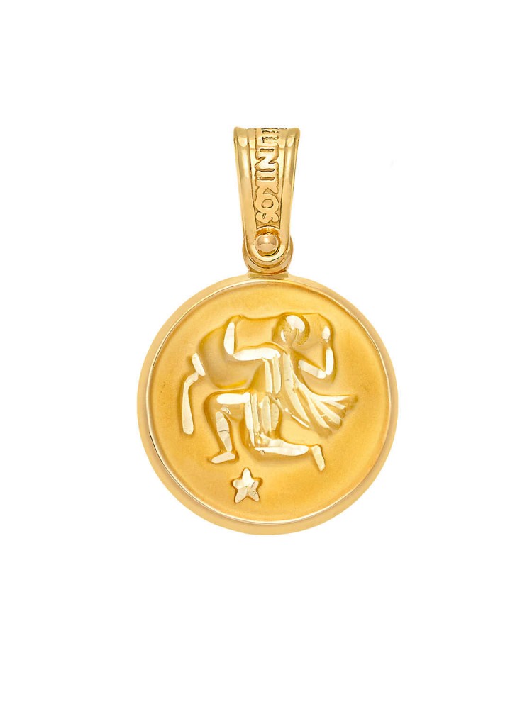 Aquarius - Handmade Circular Pendant, in 14k gold