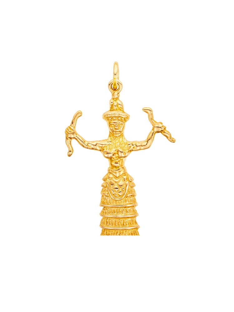 Minoan snake goddess - Handmade Brooch, in 14k gold