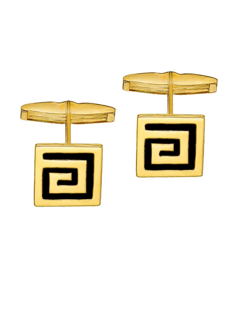 Enamel Cufflinks Meandros, in 14k gold