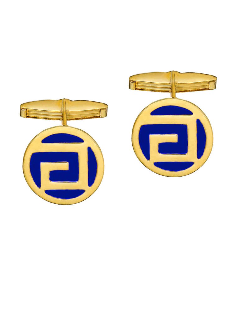 Circular Enamel Cufflinks Meandros, in 14k gold