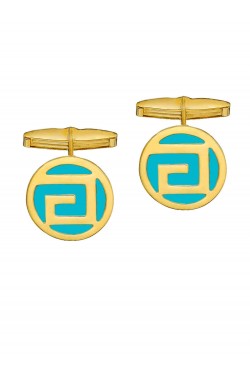 Circular Enamel Cufflinks Meandros, in 14k gold