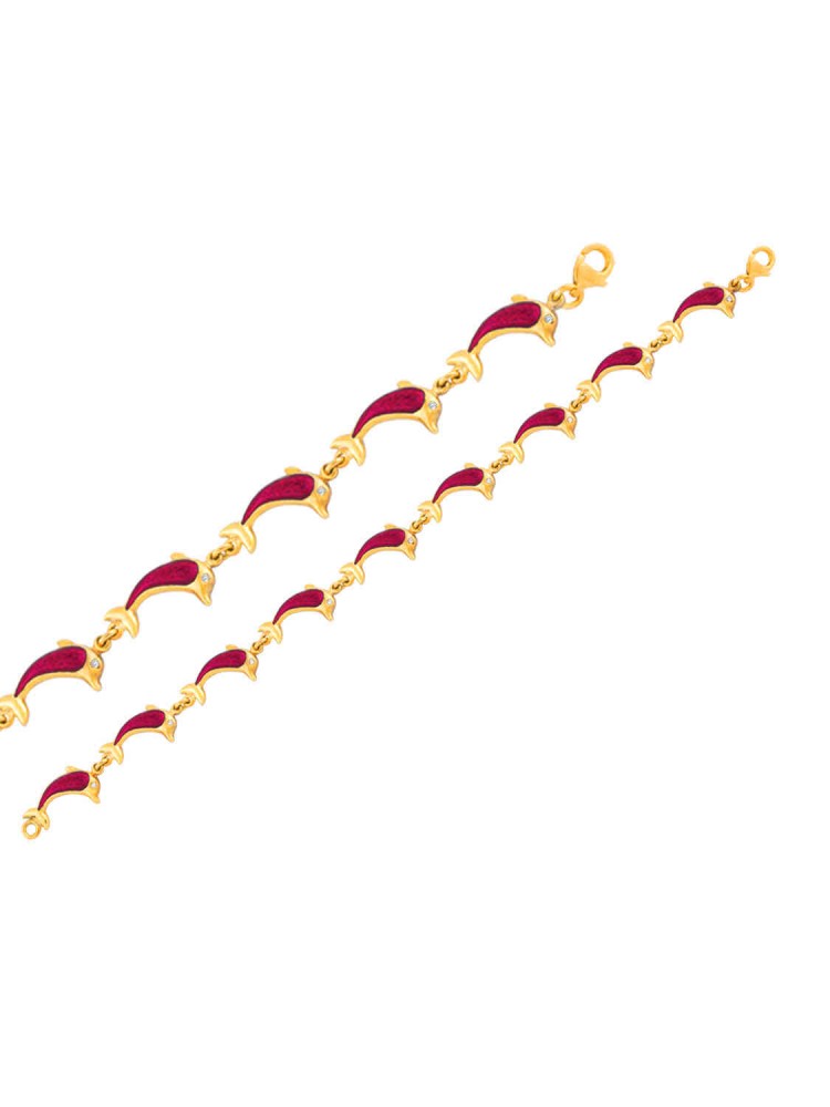 Dolphins - Handmade Enamel Bracelet, in 14k gold
