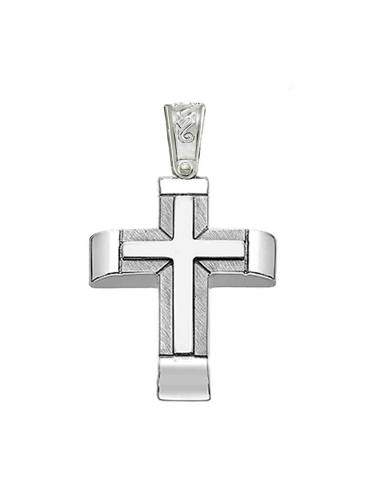 Minimal Double Cross, in 14k white gold