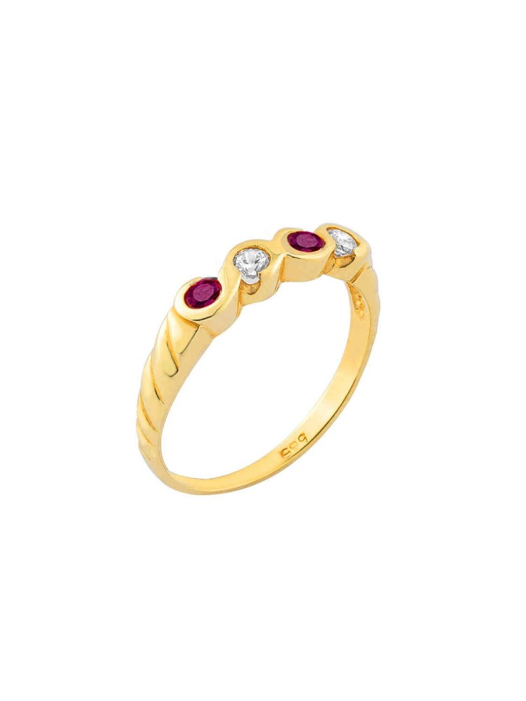 Handmade Ring with precious Stones and Zircons, in 14k gold