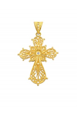 Φιλιγκράν Χειροποίητος Σταυρός με Μπριγιάν, χρυσός 18k
