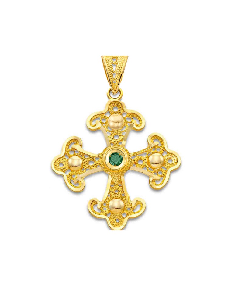 Orthodox - Filigree Handmade precious Stone Cross, in 18k gold