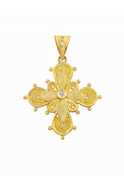 Ελληνικός - Φιλιγκράν Χειροποίητος Κυκλικός Σταυρός με Ζιργκόν, χρυσός 18k