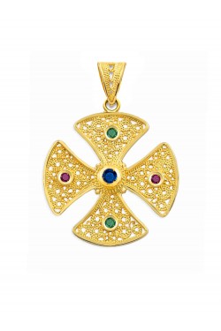 Ιπποτικός - Φιλιγκράν Χειροποίητος Σταυρός με πολύτιμες Πέτρες, χρυσός 18k