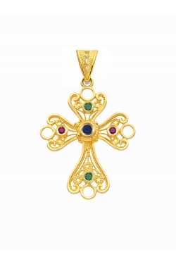 Κωνσταντινούλη - Φιλιγκράν Χειροποίητος Σταυρός με πολύτιμες Πέτρες, χρυσός 18k