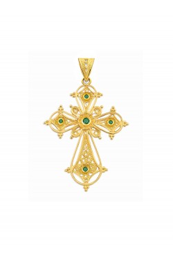 Crown - Filigree Handmade precious Stones Cross, in 18k gold
