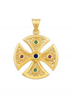 Ιπποτικός - Φιλιγκράν Χειροποίητος Σταυρός με πολύτιμες Πέτρες, χρυσός 18k