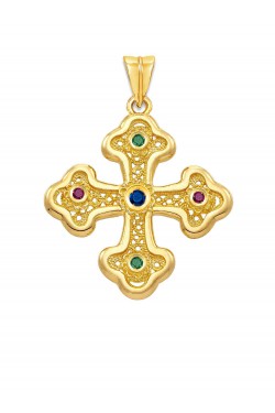 Orthodox - Filigree Handmade precious Stones Greek Cross, in 18k gold