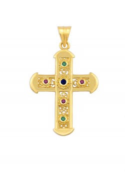 Λατινικός - Φιλιγκράν Χειροποίητος Σταυρός με πολύτιμες Πέτρες, χρυσός 18k