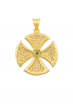 Knightly - Filigree Handmade precious Stone Cross, in 18k gold