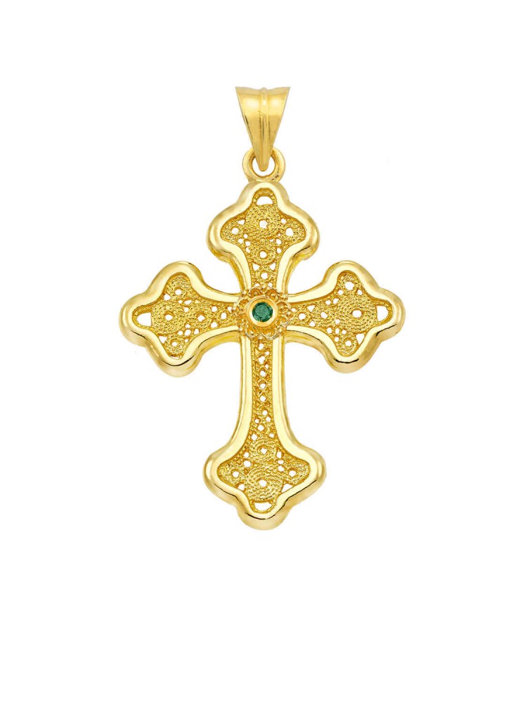 Orthodox - Filigree Handmade precious Stone Cross, in 18k gold