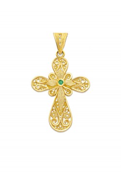 Filigree Handmade Precious Stone Circular Cross, in 18k gold