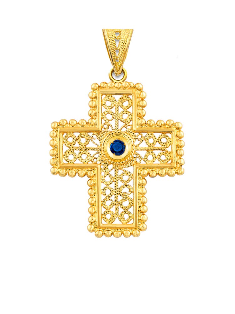 Ιουστινιανός - Φιλιγκράν Χειροποίητος Σταυρός με πολύτιμη Πέτρα, χρυσός 18k