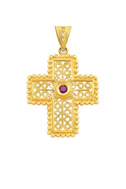Justinian - Filigree Handmade precious Stone Cross, in 18k gold