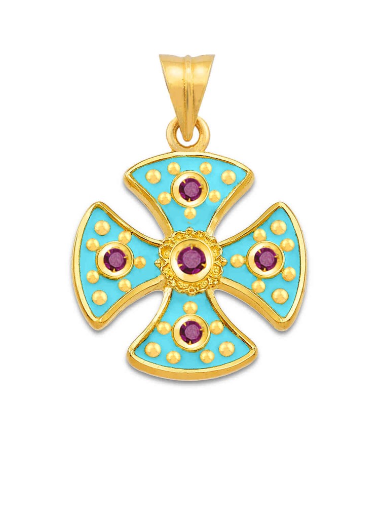 Theodora - Handmade Ruby Enamel Cross, in 18k gold