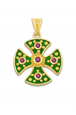 Theodora - Handmade Ruby Enamel Cross, in 18k gold