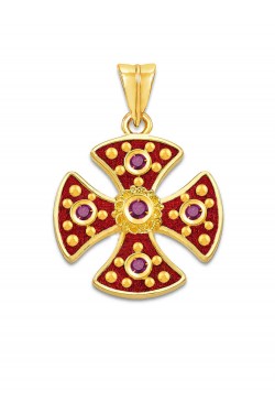 Theodora - Handmade Ruby Enamel Cross, in 18k gold