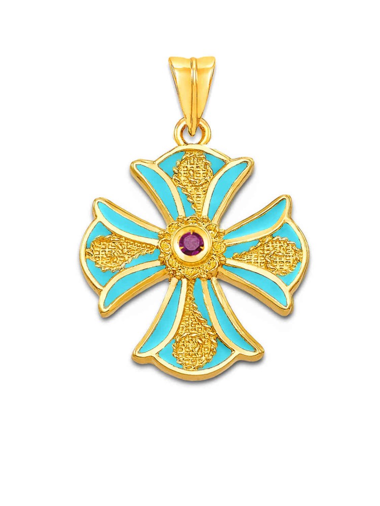 Θεοφανώ - Χειροποίητος Σταυρός με Ρουμπίνι και Σμάλτο, χρυσός 18k