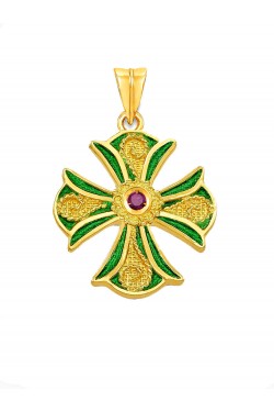 Θεοφανώ - Χειροποίητος Σταυρός με Ρουμπίνι και Σμάλτο, χρυσός 18k