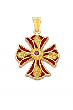 Θεοφανώ - Χειροποίητος Σταυρός με Ρουμπίνι και Σμάλτο, χρυσός 18k