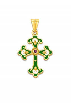 Mosaic - Handmade Ruby Enamel Cross, in 18k gold