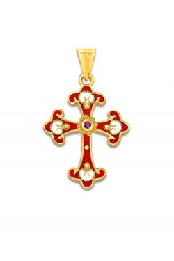 Mosaic - Handmade Ruby Enamel Cross, in 18k gold