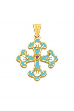 Μωσαϊκό - Χειροποίητος Σταυρός με Ρουμπίνι και Σμάλτο, χρυσός 18k