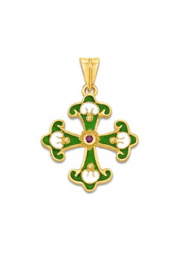 Mosaic - Handmade Ruby Enamel Cross, in 18k gold