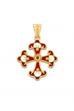 Mosaic - Handmade Ruby Enamel Cross, in 18k gold